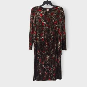 Vtg Diamond's USA Velvet Floral‎ Top Skirt Outfit Set OS (Lg/XL) 90s Whimsicore